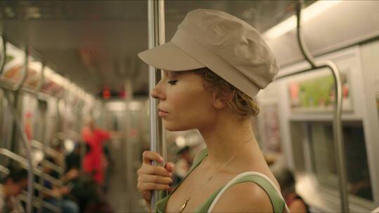 女人在乘地铁