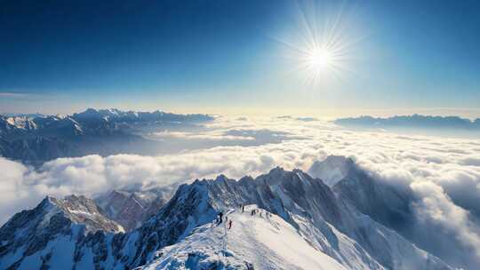 雪山之巅，阳光照耀下的壮丽景致