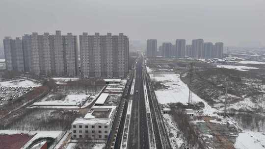 航拍城市雪景石家庄