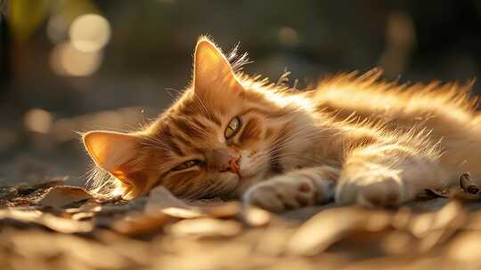 慵懒橘猫沐浴阳光享受惬意时光