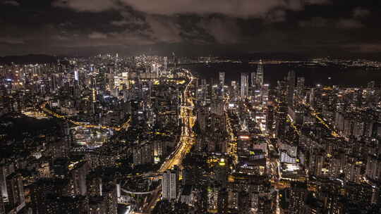 深圳南山区夜景航拍延时