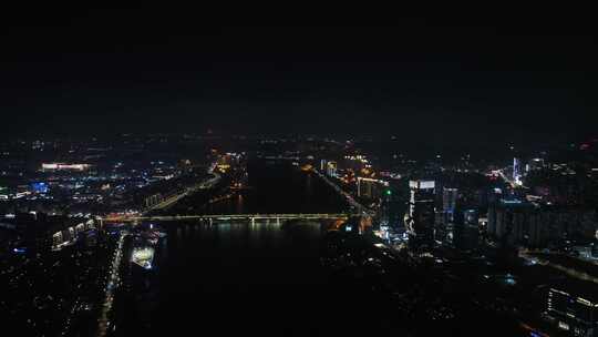 福州夜景航拍闽江夜晚风光台江区仓山区两岸