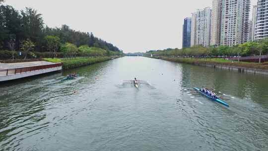 深圳大沙河赛艇比赛航拍视频素材模板下载