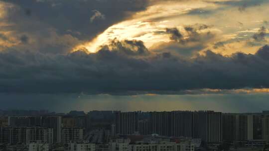 成都城市晚霞日落流云延时