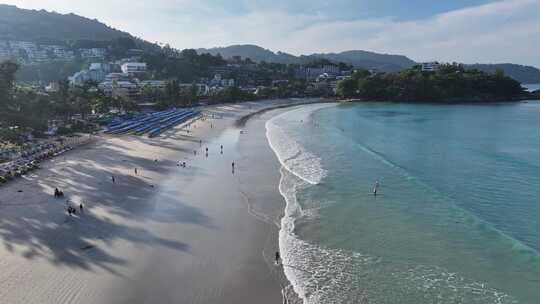 美丽热带海滩沙滩浪花海浪航拍