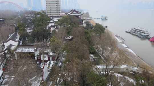 武汉汉阳区晴川阁雪景航拍