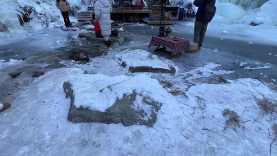 济南南部山区九如山，冰瀑成型冰天雪地视频素材模板下载