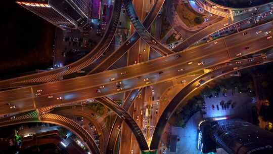 城市高架桥交通车流夜景航拍视频视频素材模板下载