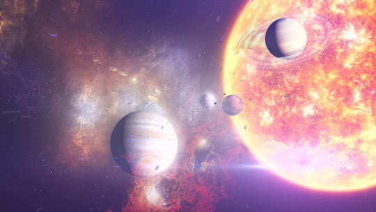 太阳系有八颗行星，巨大的太阳和小行星场