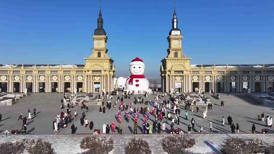 哈尔滨音乐长廊大雪人航拍