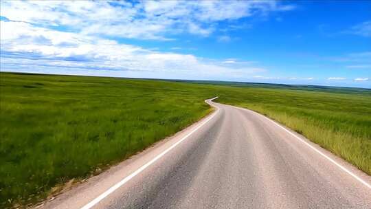 草原公路蓝天白云风景