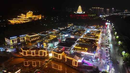 陕西宝鸡陈仓老街中华石鼓园夜景灯光航拍