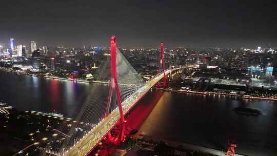 航拍上海杨浦大桥夜景