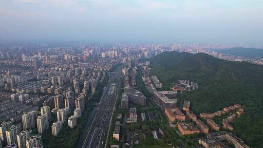 杭州西湖区天目山路城市风景航拍