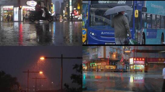 下雨天伤感空镜 街头汽车和打伞的人 视频合集视频素材模板下载