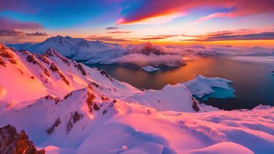 雪山湖泊壮丽日出景观