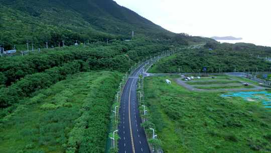 航拍广东旅游公路深圳坝光段早晨风光