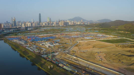 4k航拍香港河套地区落马洲方舱建设