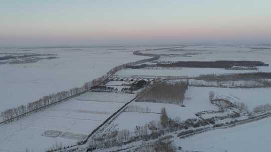 航拍东北雪地田野