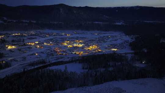 新疆北疆阿勒泰喀纳斯冬季雪景童话世界航拍