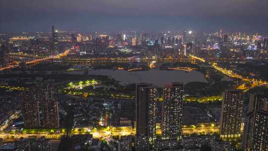 中国武汉两江四岸城市地标风光