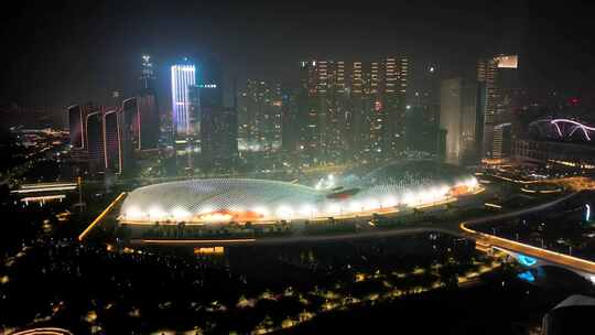 亚运会杭州奥体游泳馆夜景4K视频素材模板下载