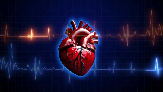 循环动画的3d心脏跳动与霓虹灯心脏脉冲，