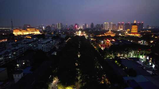 河南洛阳城市夜景交通航拍