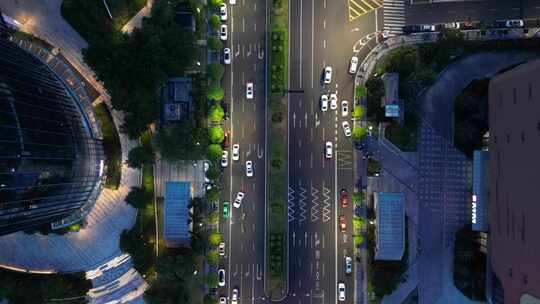 垂直俯拍街道十字路口夜景 南宁街景