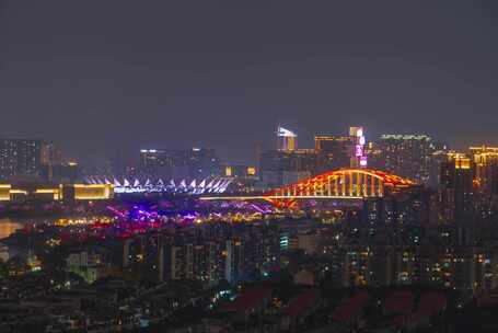 佛山新城东平大桥中欧中心夜景延时素材