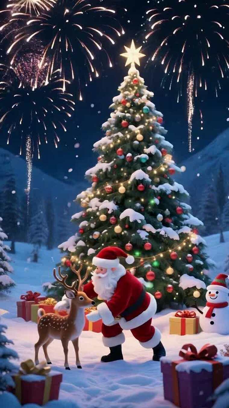 【竖屏】不同类型圣诞树下的节日氛围