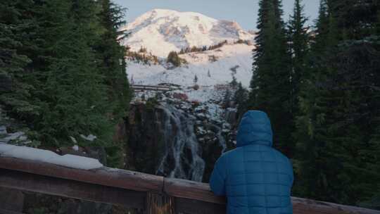 山，森林，雪，游客