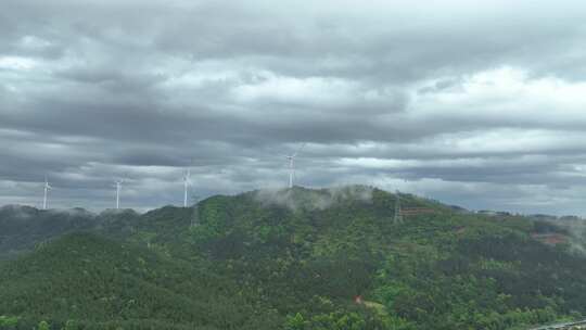 航拍山顶环保新能源风力发电机风车景观视频素材模板下载
