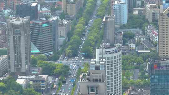 杭州拱墅区市区西湖文化广场车流航拍城市风