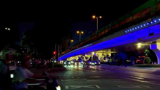 繁忙 生活 城市夜景 红绿灯 过马路 车流
