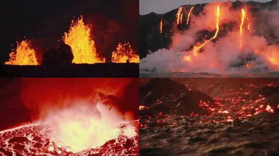 火山喷发熔岩流出视频素材模板下载
