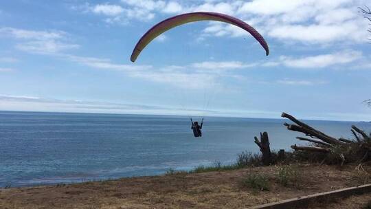 蓝天白云下的人玩滑翔伞
