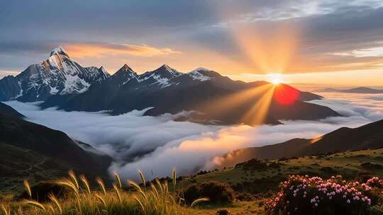 川西超美雪山日出云海4K