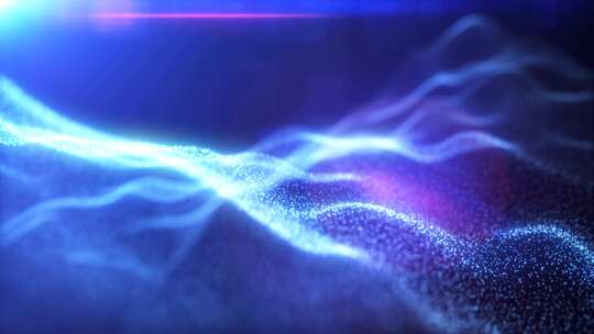 蓝色能量发光的魔法波来自带有光线的线条粒
