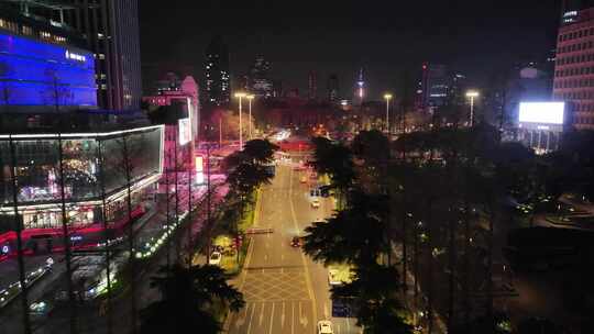 江苏省南京市玄武区航拍夜晚夜景马路道路车