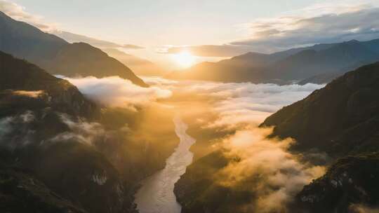 航拍黄河日出云海壮丽山河云海黄河大峡谷
