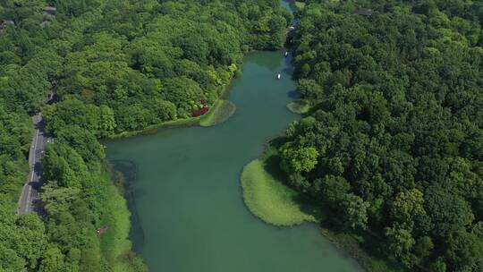 航拍杭州西湖浴鹄湾，乌龟潭景观