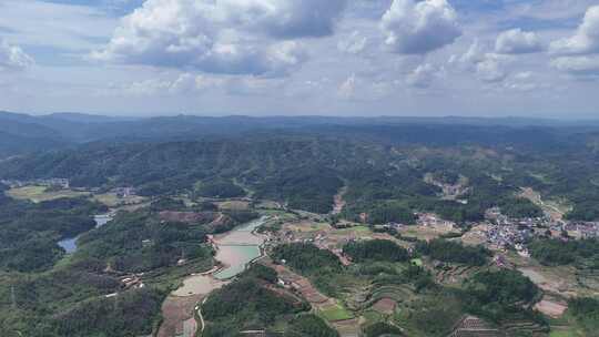 南方农田稻田山川丘陵航拍