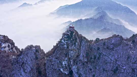 西安南五台景区冬雪雪景