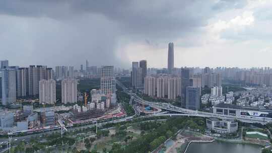 湖北武汉城市暴雨来临乌云密布航拍