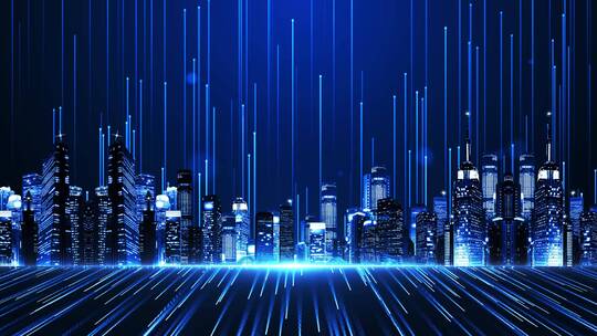 蓝色高科技城市背景视频