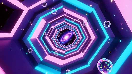 几何建筑空间抽象艺术浪漫梦幻霓虹隧道4K