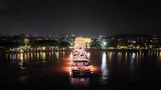 广东潮州广济桥夜景航拍