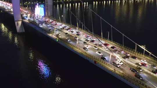 4k航拍晚上的广州天河珠江新城cbd猎德大桥