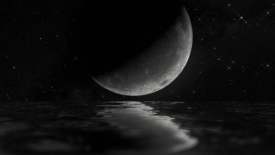 月球月亮在水面上的倒影